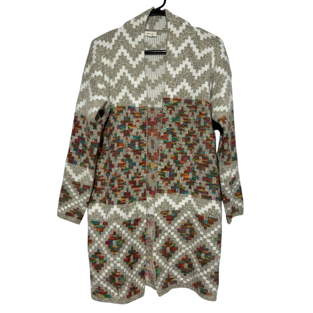 Debut Rainbow Aztec Southwest Cardigan Sweater Size M Colorful Boho Hippie Knit